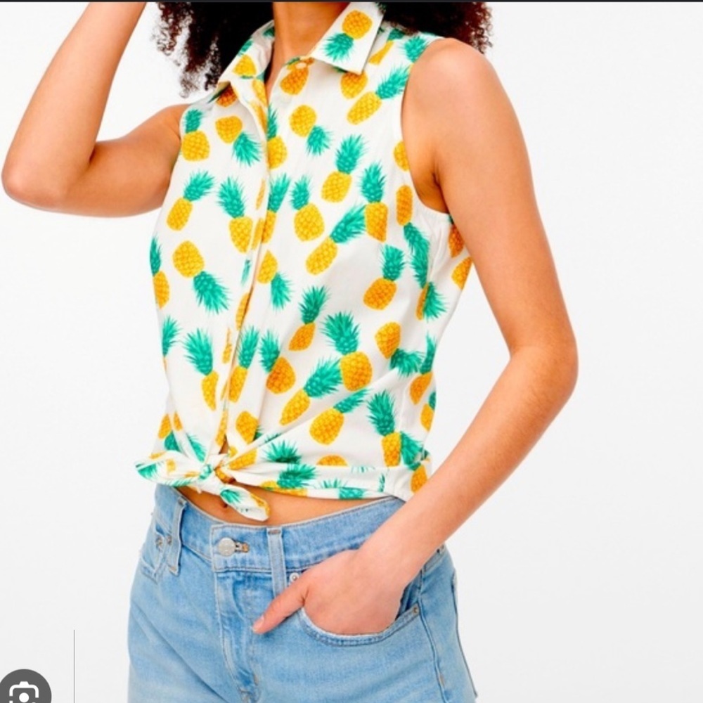 J. Crew Sleeveless pineapple cotton poplin top